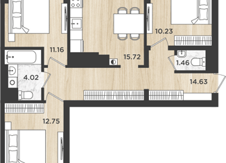 3-комнатная квартира на продажу, 71.46 м2, Калининград, Батальная улица, 104, ЖК Дом на Батальной