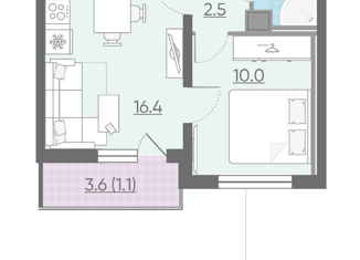 Продается 1-комнатная квартира, 33.6 м2, Санкт-Петербург, набережная реки Каменки, 19к4, ЖК Заповедный парк