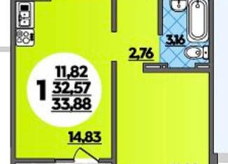 1-ком. квартира на продажу, 34 м2, Краснодар, ЖК Квартал № 6, улица имени 75-летия Победы, 26/1