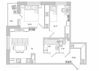 Продается 2-ком. квартира, 54.95 м2, Санкт-Петербург, Вазаский переулок, 3, муниципальный округ Чёрная Речка