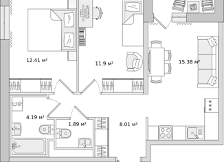 Продается 2-ком. квартира, 53.6 м2, поселок Бугры, Тихая улица, 5к3