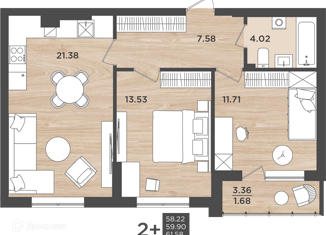 Продажа 2-ком. квартиры, 59.9 м2, Калининград, Интернациональная улица, 18, ЖК Белый Сад