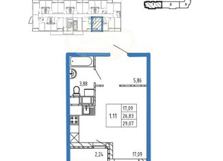 Продажа квартиры студии, 29.07 м2, поселок Бугры, ЖК Новые Горизонты, Тихая улица, 5к2