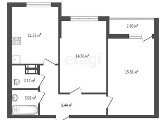 Продаю 2-ком. квартиру, 57.41 м2, посёлок городского типа Аграрное, Парковая улица, 1