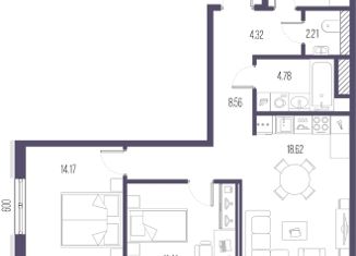 Продается 2-комнатная квартира, 68.58 м2, Санкт-Петербург, улица Стахановцев, 1, улица Стахановцев