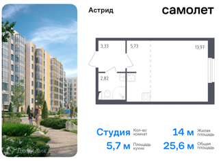 Продажа квартиры студии, 25.6 м2, Колпино, проспект Ленина, 60