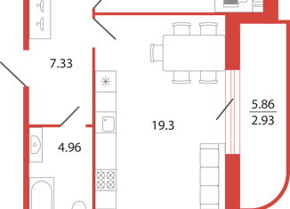 Двухкомнатная квартира на продажу, 66.55 м2, поселок Бугры, аллея Ньютона, 2, ЖК Энфилд