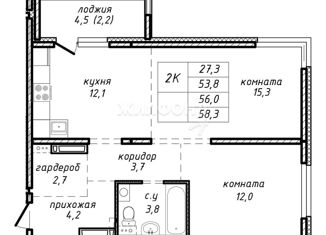Продаю двухкомнатную квартиру, 56 м2, Новосибирск, улица Связистов, 162к2с, Ленинский район
