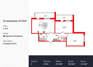 Продажа 2-ком. квартиры, 67 м2, Санкт-Петербург, проспект Будённого, 21к1, ЖК Солнечный Город