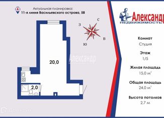 Продажа квартиры студии, 24 м2, Санкт-Петербург, 11-я линия Васильевского острова, 58, Василеостровский район
