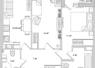 Продается 2-комнатная квартира, 58.7 м2, Санкт-Петербург, ЖК Чёрная Речка, Белоостровская улица, 10к1