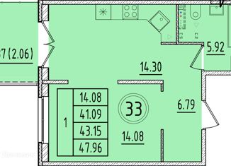 Продается 1-комнатная квартира, 41.09 м2, посёлок Шушары, Образцовая улица, 6к2