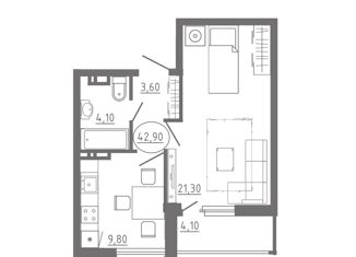 Продается однокомнатная квартира, 42.9 м2, Орловская область, Раздольная улица, 29