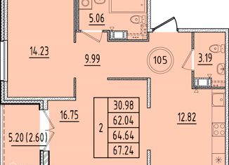 2-ком. квартира на продажу, 62.04 м2, Санкт-Петербург, Образцовая улица, 6к3