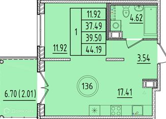 Продается 1-комнатная квартира, 37.49 м2, посёлок Шушары, Образцовая улица, 6к1