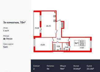 Продажа двухкомнатной квартиры, 78 м2, Санкт-Петербург, улица Александра Матросова, 1, ЖК Притяжение