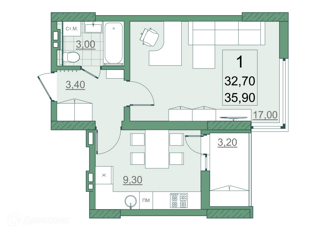 Продажа 1-комнатной квартиры, 32.7 м2, Саратов, ЖК Мята, проспект Героев Отечества, 3