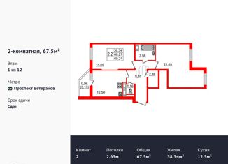 Продаю 2-комнатную квартиру, 67.5 м2, Санкт-Петербург, ЖК Солнечный Город, проспект Ветеранов, 171к5