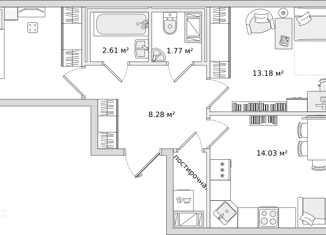 Двухкомнатная квартира на продажу, 55.1 м2, Мурино, ЖК Северный, улица Шоссе в Лаврики, 64к2
