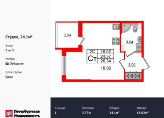 Квартира на продажу студия, 24.1 м2, Санкт-Петербург, метро Проспект Ветеранов, Пулковское шоссе, 95к3