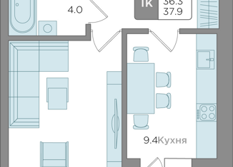 Продается 1-комнатная квартира, 36.3 м2, Калининград, ЖК Новый Город, Новгородская улица, 3Ак2