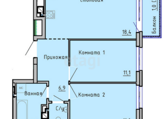 Продается 2-комнатная квартира, 55.4 м2, Ижевск, ЖК Ежевика, улица 10 лет Октября, 60Бк3