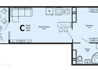 Продам квартиру студию, 26 м2, Краснодар, Степная улица, 1/1к4, ЖК Мозаика