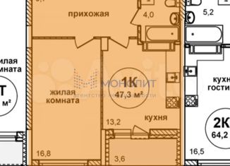 Продажа 1-комнатной квартиры, 47.3 м2, Нижний Новгород, ЖК Подкова на Родионова, улица Родионова, 202/2