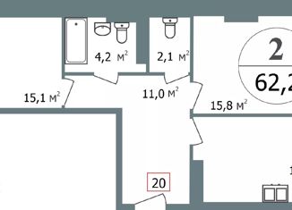 2-комнатная квартира на продажу, 62.2 м2, Нижний Новгород, 2-я Оранжерейная улица, 2к1, метро Горьковская