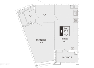 Продам 1-ком. квартиру, 45.3 м2, Ростов-на-Дону, Левобережная улица, 6/6с1