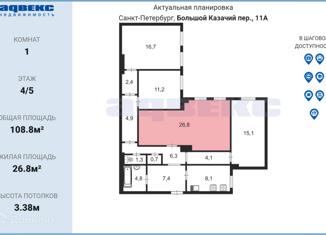 Продажа комнаты, 108.8 м2, Санкт-Петербург, Большой Казачий переулок, 11, метро Пушкинская
