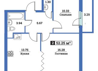 2-комнатная квартира на продажу, 52.25 м2, деревня Лаврики, деревня Лаврики, 10