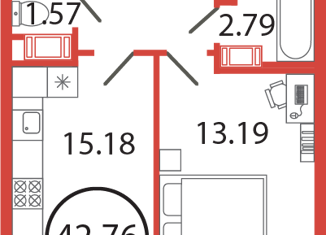 Продам 1-комнатную квартиру, 42.76 м2, поселок Бугры, Чайная улица, 4, ЖК Энфилд