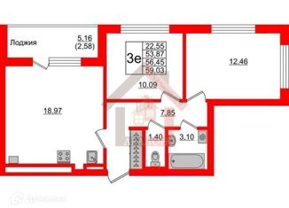 2-ком. квартира на продажу, 56.45 м2, Калининград, улица Олега Кошевого, 30, ЖК Стерео