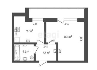 Продажа 1-комнатной квартиры, 34.6 м2, Тюмень, улица Щербакова, 150к1, Центральный округ