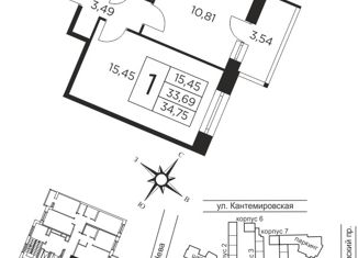 Продажа 1-ком. квартиры, 34.73 м2, Санкт-Петербург, Пироговская набережная, 5/2, муниципальный округ Сампсониевское