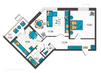 Продается 2-комнатная квартира, 59.7 м2, Анапа, улица Крылова, 13к2