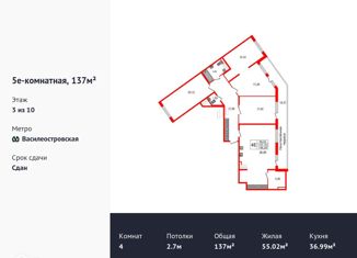 4-комнатная квартира на продажу, 137 м2, Санкт-Петербург, 26-я линия Васильевского острова, 7, муниципальный округ № 7