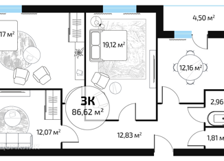 Продам трехкомнатную квартиру, 86.7 м2, Самара, улица Николая Баженова, 3, метро Кировская