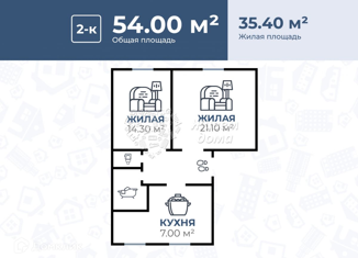 Двухкомнатная квартира на продажу, 54 м2, Волгоград, Кузнецкая улица, 93, район Дар-Гора