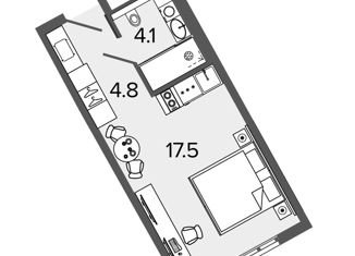 Продам квартиру студию, 26.4 м2, Санкт-Петербург, Московский проспект, 103, метро Московские ворота