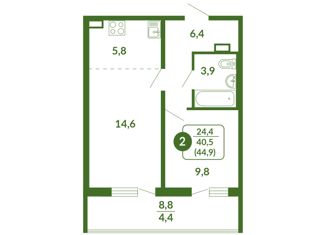 Продается двухкомнатная квартира, 44.9 м2, Киров, улица Тимирязева, 7к1, ЖК Тимирязев