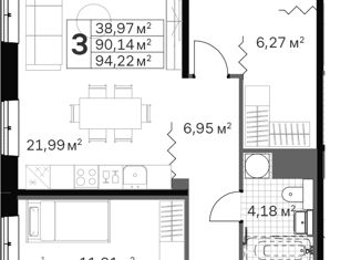 Продам 3-комнатную квартиру, 94.22 м2, Санкт-Петербург, Магнитогорская улица, 3к2