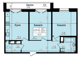 Продам 2-ком. квартиру, 65.9 м2, Санкт-Петербург, Ольгинская дорога, 3/20