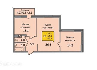 Продается 3-комнатная квартира, 65 м2, Ростов-на-Дону, ЖК Я