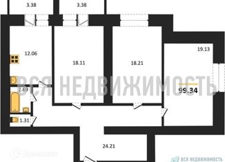 Продаю трехкомнатную квартиру, 99.34 м2, Воронеж, ЖК Зелёная Долина, переулок Здоровья, 90Г/1к1