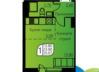 1-комнатная квартира на продажу, 25.07 м2, Пермь, улица Гашкова, 55, ЖК Мотовилихинский