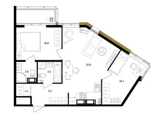 2-комнатная квартира на продажу, 59.6 м2, Санкт-Петербург, Белоостровская улица, 9, метро Лесная
