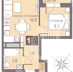Продаю однокомнатную квартиру, 34.1 м2, Пермь, ЖК Погода, Сапфирная улица, 15