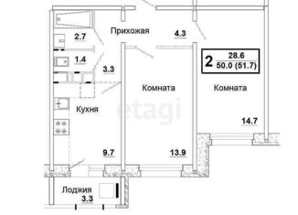 2-комнатная квартира на продажу, 52 м2, Ковров, Ореховая улица, 20, ЖК Дом на Ореховой